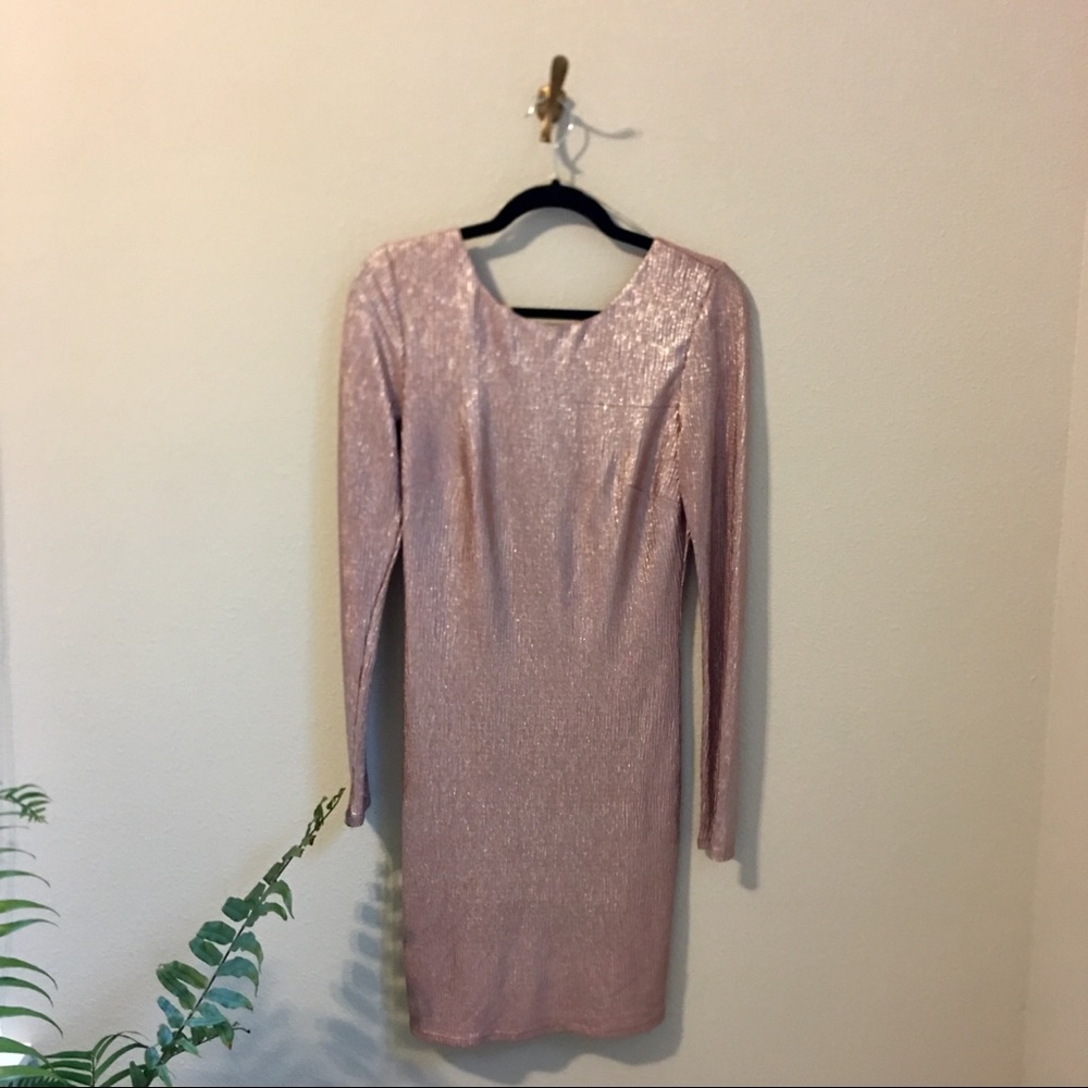 Baby pink long sleeve bodycon dress